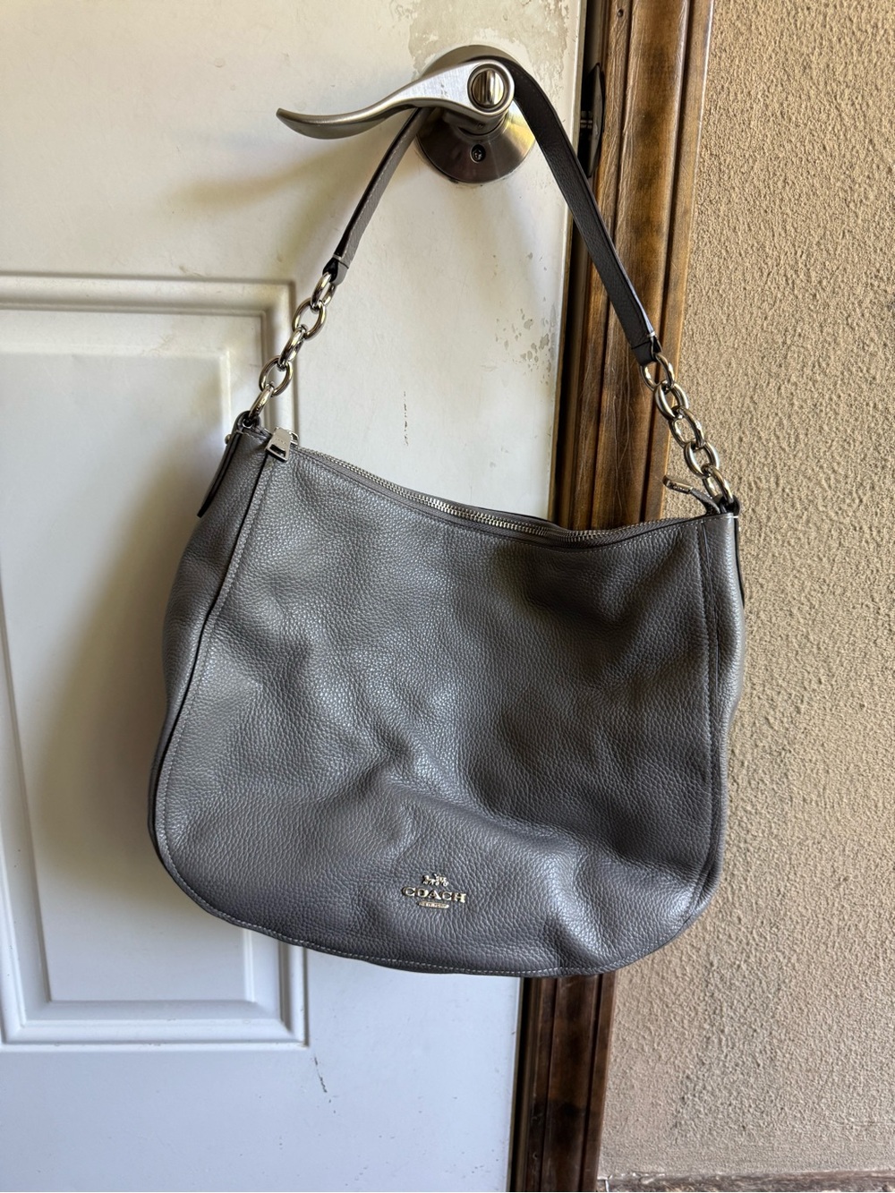 Coach Elle Hobo Heather Grey Pebbled Leather Shoulder Bag Silver Hardware F31399